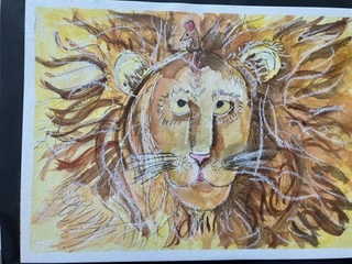 Drawing of mouse on lion